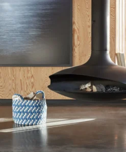 HAY Bead Kori Kahvoilla, 40 Cm, Sininen - Valkoinen -Muuto HalpaShop Bead Basket With Handle blue dash 01